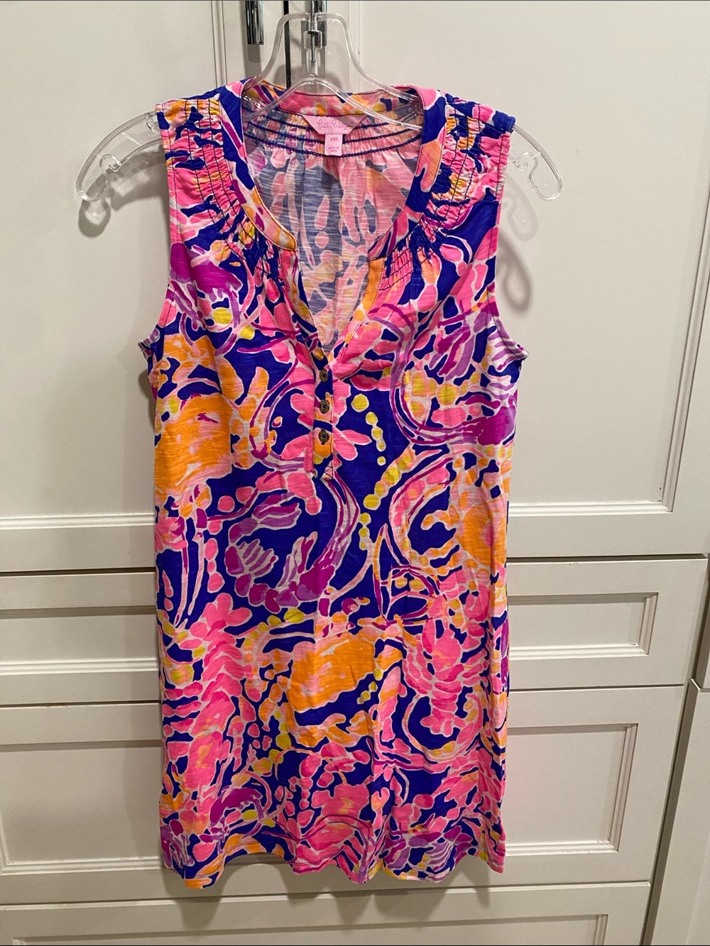 Lilly Pulitzer Multicolor Sleeveless Henley Shift Dress - Pink, Purple & Orange